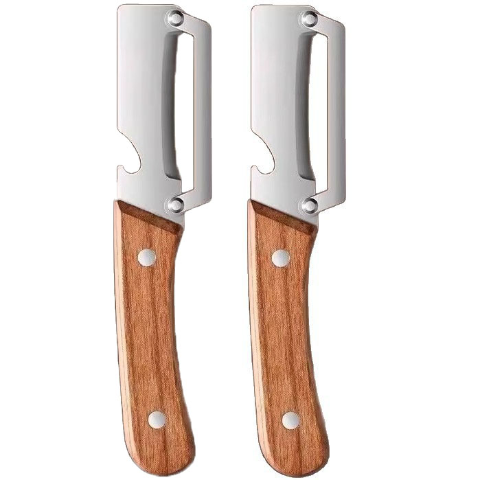 2-PCS Multi-Function Stainless Steel Peeler with Wooden Handle for Fruits, Vegetables, Sugarcane and Bottle Opening - Image 1