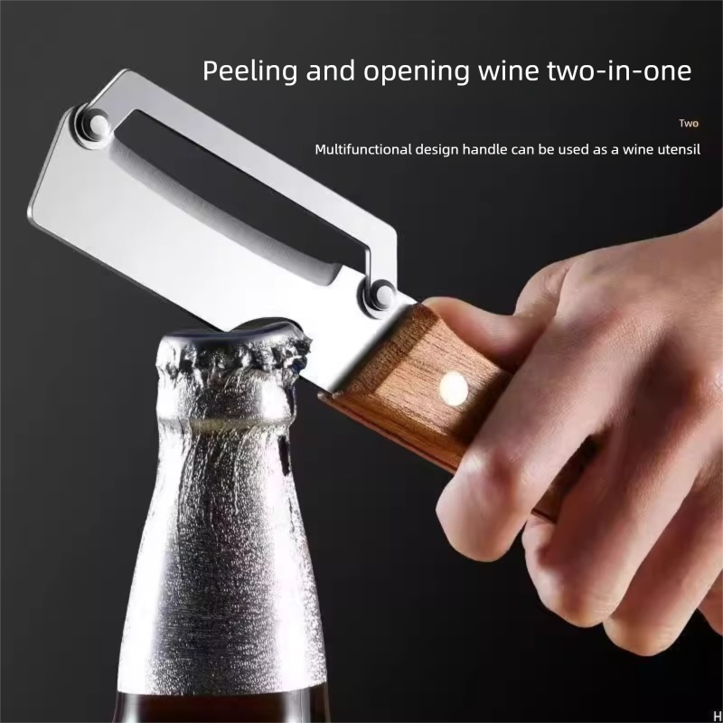 2-PCS Multi-Function Stainless Steel Peeler with Wooden Handle for Fruits, Vegetables, Sugarcane and Bottle Opening - Image 3