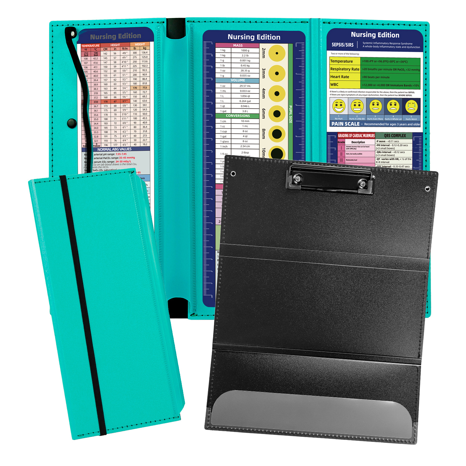 Blue-green Three-Fold Clipboard with Document Holder – PP Material, Compact Design for Medical & Office Use - Image 1