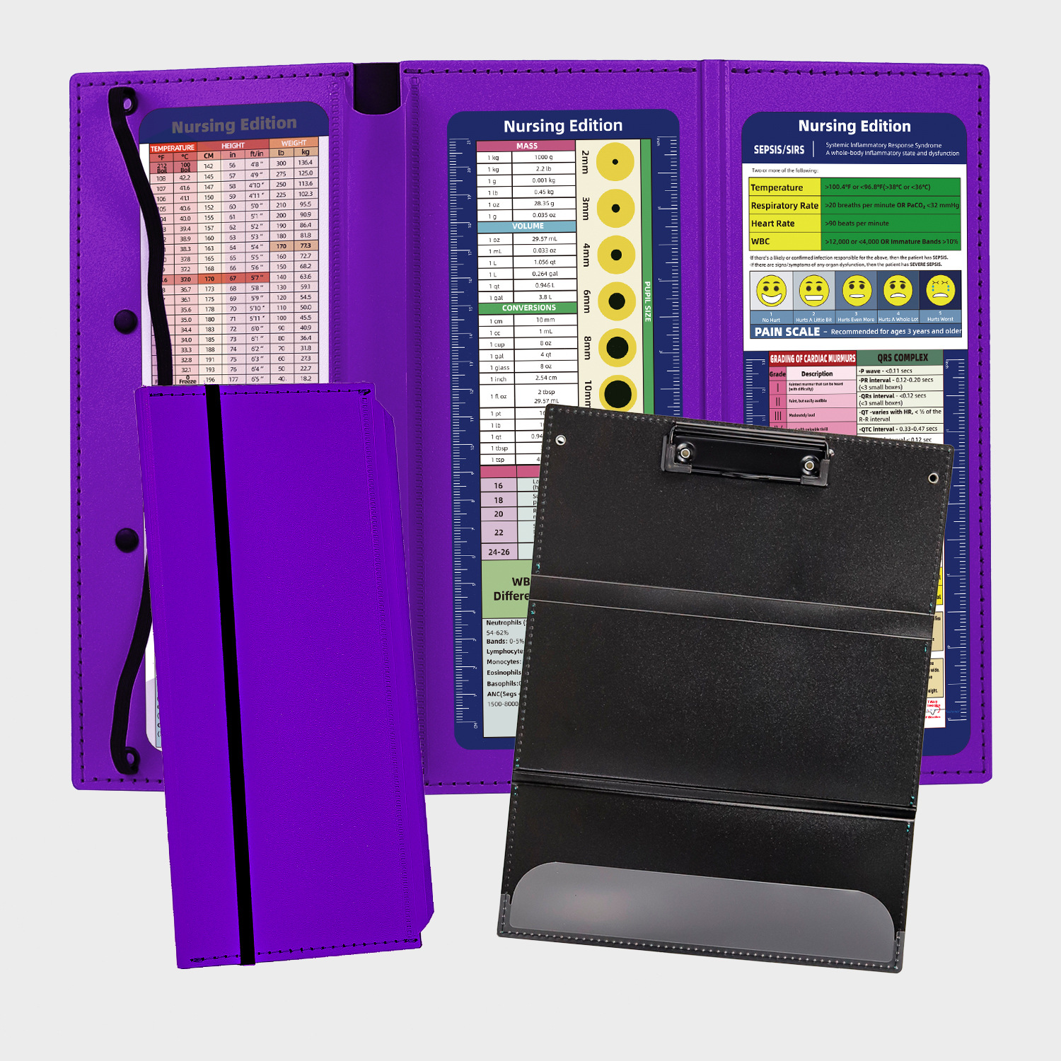 Purple Three-Fold Clipboard with Document Holder – PP Material, Compact Design for Medical & Office Use - Image 1
