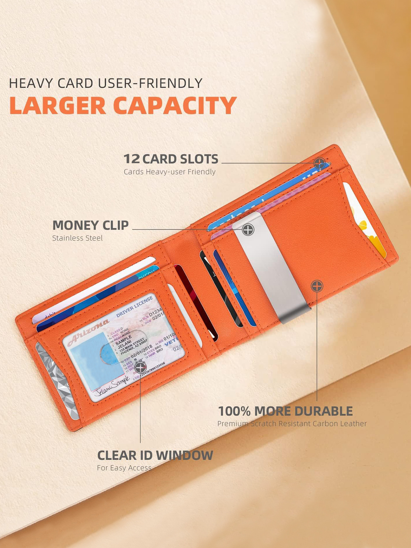 Black and orange 12-Card Slot Men's Wallet with RFID Protection – Slim, Durable, and Secure Bifold Wallet - Image 2
