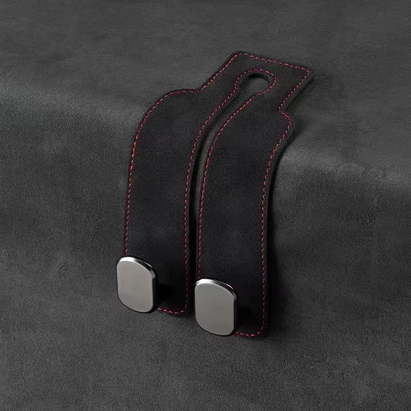Black 4-Pack Car Seat Back Hooks – Hidden Suede Leather with Metal Hooks for Storage and Phone Stand - Image 1