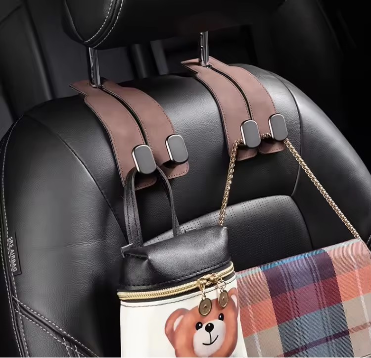 Black 4-Pack Car Seat Back Hooks – Hidden Suede Leather with Metal Hooks for Storage and Phone Stand - Image 2
