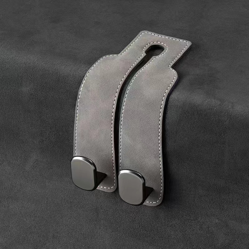 Grey 4-Pack Car Seat Back Hooks – Hidden Suede Leather with Metal Hooks for Storage and Phone Stand - Image 1