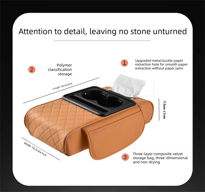 Grey Car Central Armrest Box Raiser Pad with Cup Holder, Tissue Box & Phone Storage – 4-in-1 Multi-Functional Design - Image 6