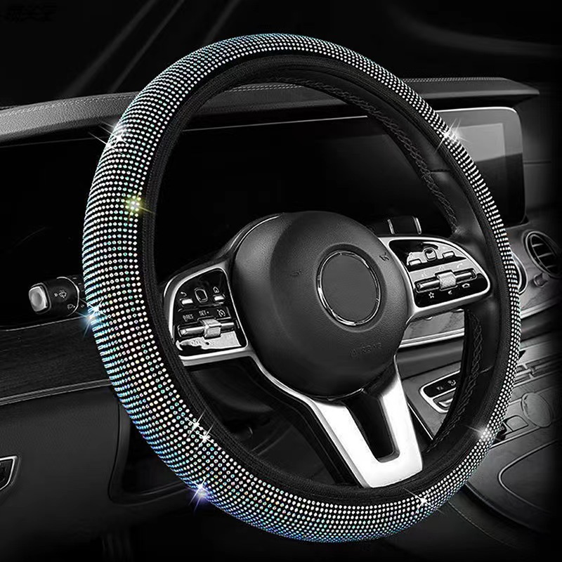Colorful Crystal Rhinestone Steering Wheel Cover – Elastic Stretch Design with Full Diamond Embellishment - Image 1