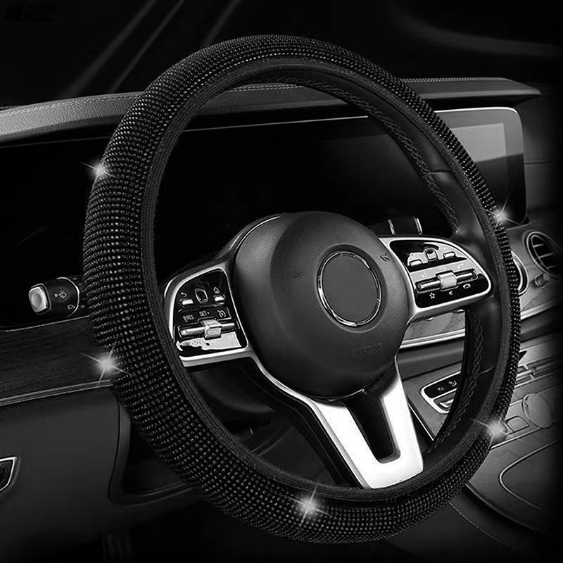 Black Crystal Rhinestone Steering Wheel Cover – Elastic Stretch Design with Full Diamond Embellishment - Image 1