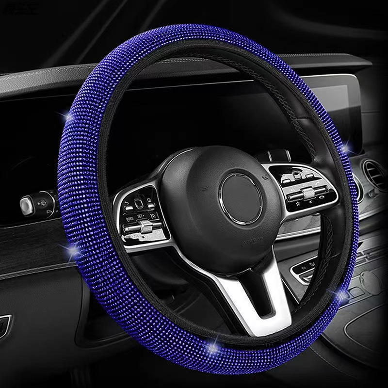 Blue Crystal Rhinestone Steering Wheel Cover – Elastic Stretch Design with Full Diamond Embellishment - Image 1