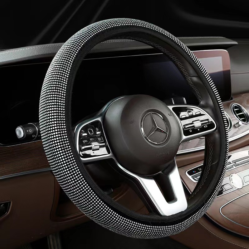 White Crystal Rhinestone Steering Wheel Cover – Elastic Stretch Design with Full Diamond Embellishment - Image 1