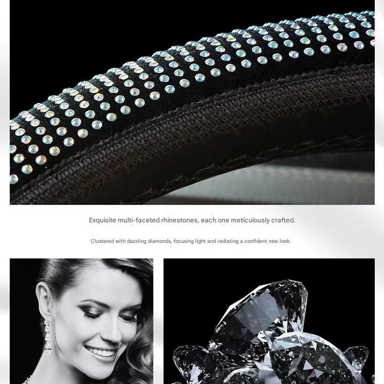 White Crystal Rhinestone Steering Wheel Cover – Elastic Stretch Design with Full Diamond Embellishment - Image 3