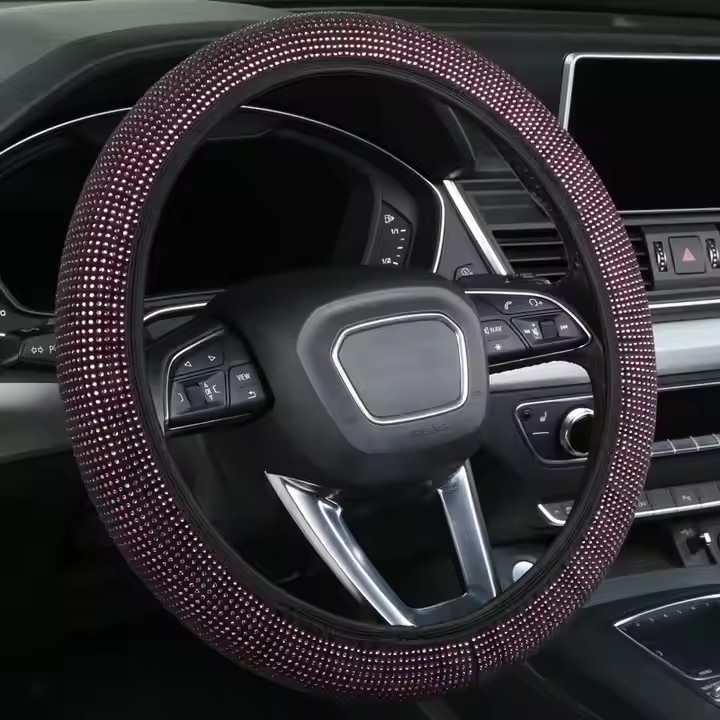 Light purple Crystal Rhinestone Steering Wheel Cover – Elastic Stretch Design with Full Diamond Embellishment - Image 1