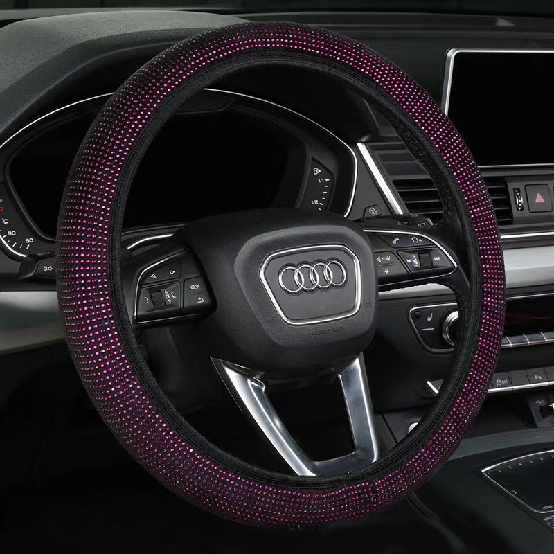 Dark purple Crystal Rhinestone Steering Wheel Cover – Elastic Stretch Design with Full Diamond Embellishment - Image 1