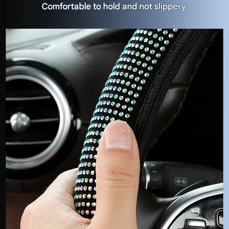 Dark purple Crystal Rhinestone Steering Wheel Cover – Elastic Stretch Design with Full Diamond Embellishment - Image 2