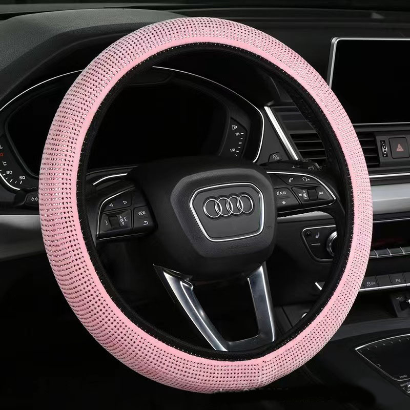 Bright pink Crystal Rhinestone Steering Wheel Cover – Elastic Stretch Design with Full Diamond Embellishment - Image 1