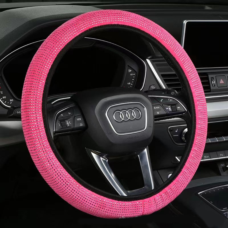 Rose red Crystal Rhinestone Steering Wheel Cover – Elastic Stretch Design with Full Diamond Embellishment - Image 1