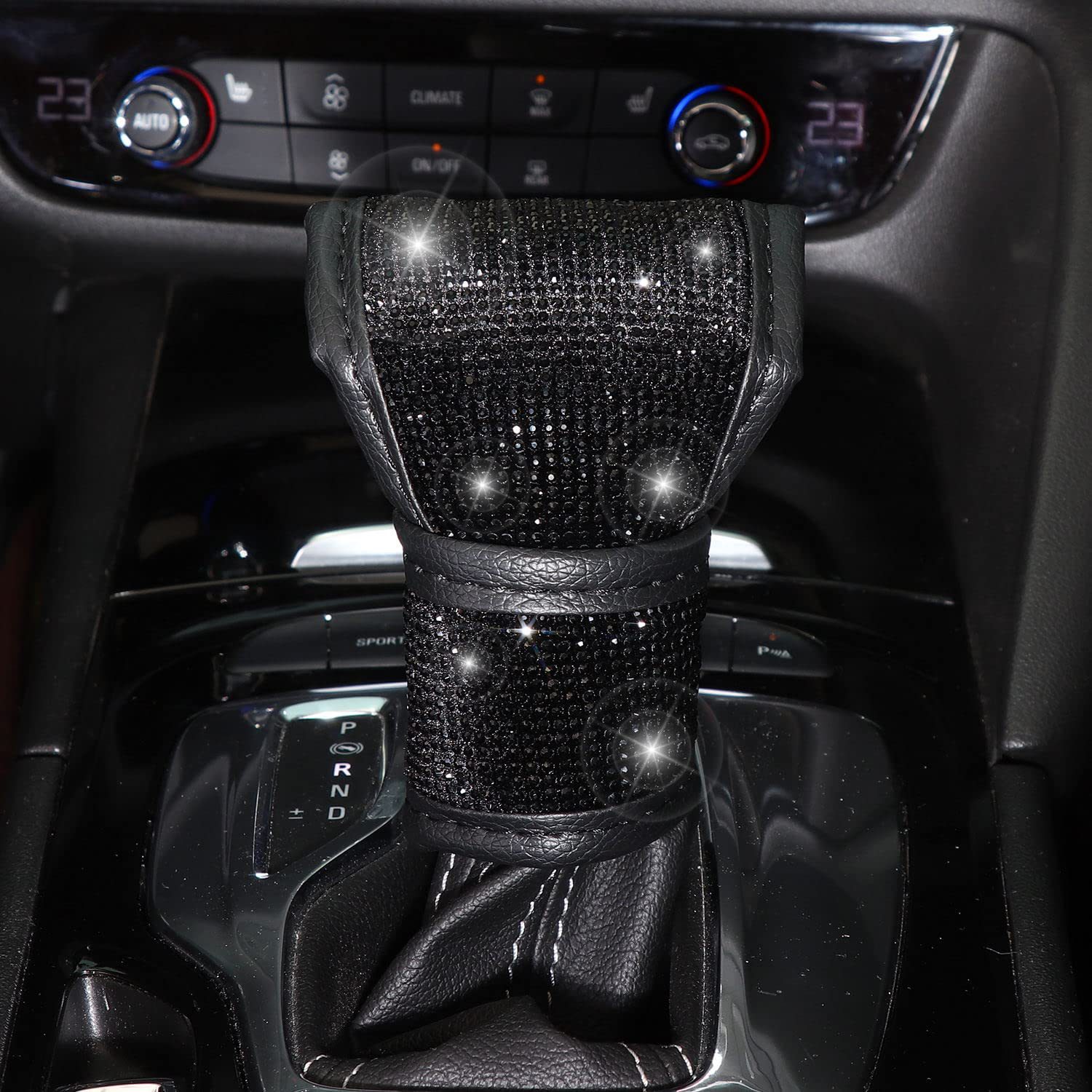 Rose red 7-Piece Car Interior Decoration Set – Crystal Rhinestone Steering Wheel Cover, Gear Shift Cover, Seat Belt Pads, Cup Coasters & Ignition Switch Cover - Image 4