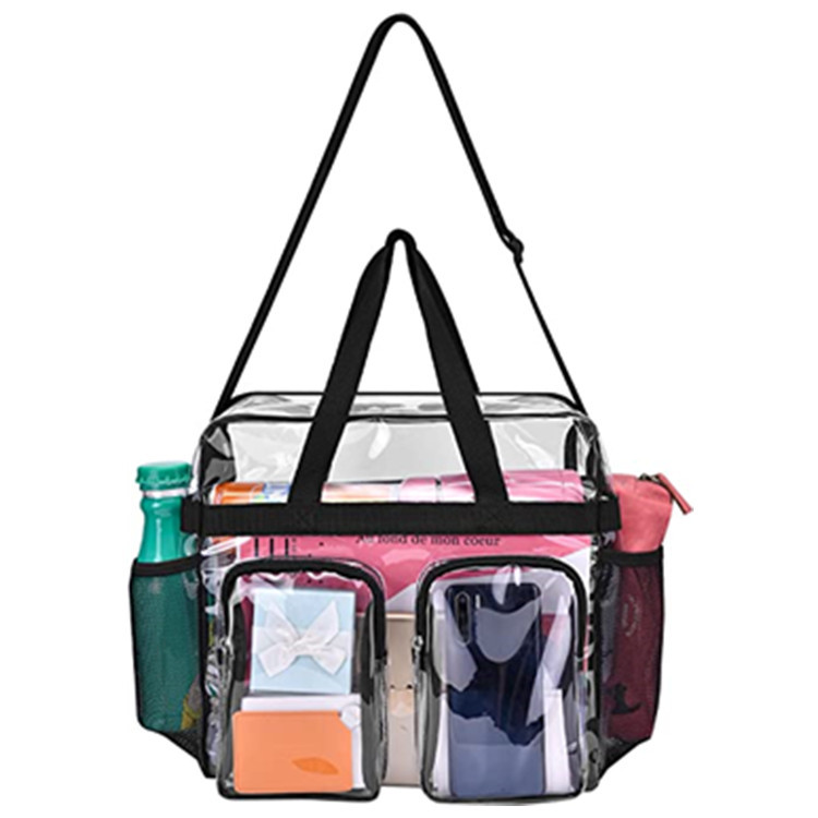 Black Clear Multi-Pocket Tote Bag – Waterproof & Organized Carryall with Front Zipper Pockets and Adjustable Strap - Image 1