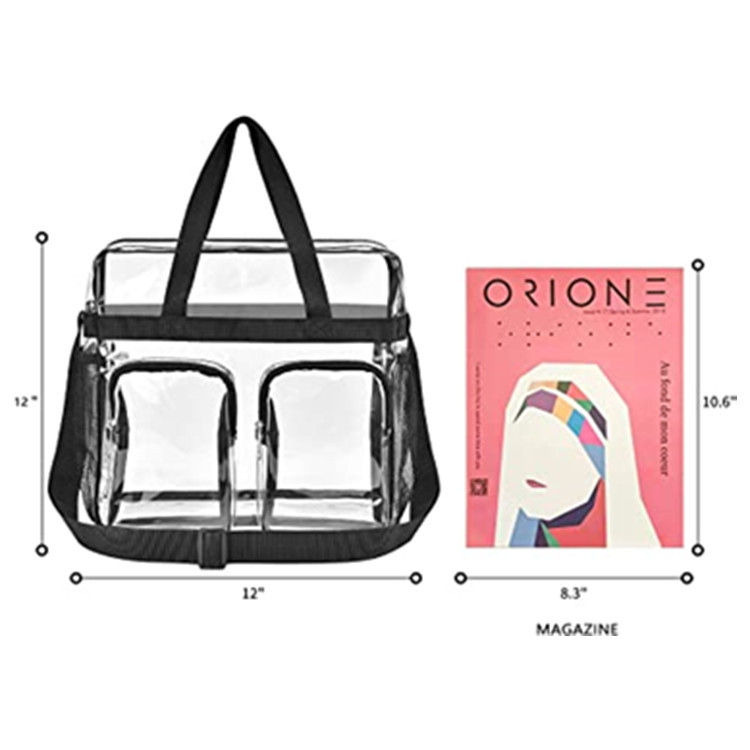 Black Clear Multi-Pocket Tote Bag – Waterproof & Organized Carryall with Front Zipper Pockets and Adjustable Strap - Image 4