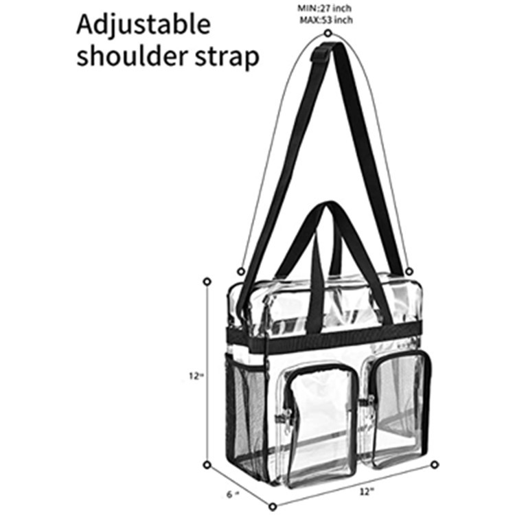 Grey Clear Multi-Pocket Tote Bag – Waterproof & Organized Carryall with Front Zipper Pockets and Adjustable Strap - Image 3