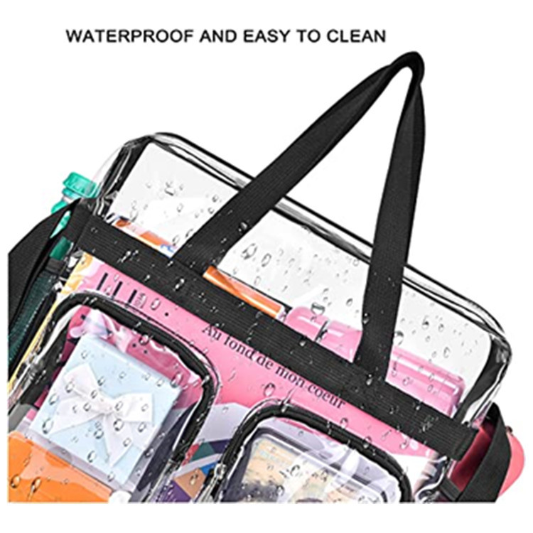 Grey Clear Multi-Pocket Tote Bag – Waterproof & Organized Carryall with Front Zipper Pockets and Adjustable Strap - Image 5