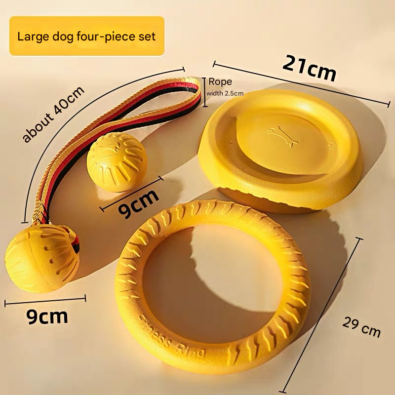 EVA Dog Toy Set – 4-Piece Interactive Play Kit for Large Dogs with Floating Disc, Pull Ring, Chew Ball & Tug Rope - Image 1