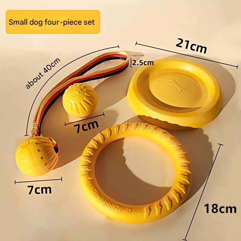 EVA Dog Toy Set – 4-Piece Interactive Play Kit for Small Dogs with Floating Disc, Pull Ring, Chew Ball & Tug Rope - Image 1