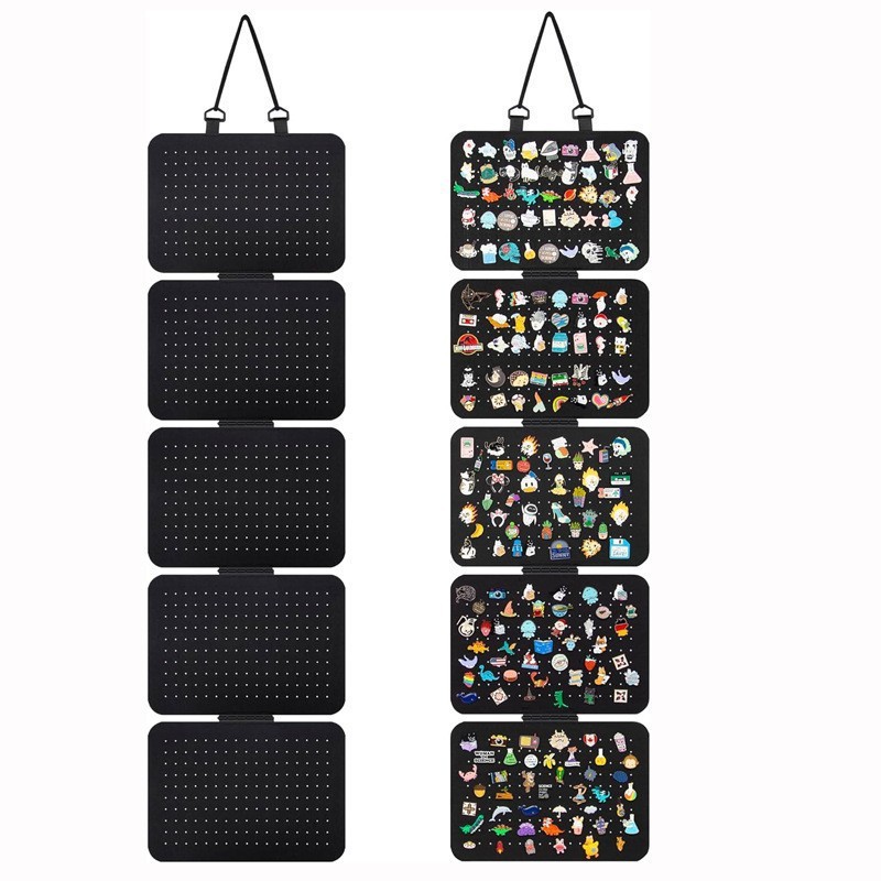 Black Pin Storage Hanging Organizer – 5-Piece Removable Felt Board Display Rack for Brooches, Badges & Collectibles - Image 1