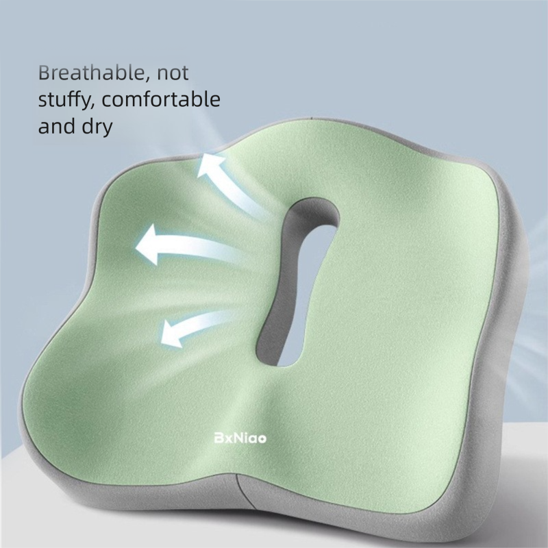 Green and grey two-tone Ergonomic Memory Foam Seat Cushion – Coccyx Relief for Office, Car and Long Sitting - Image 2