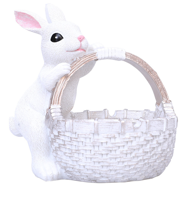 White Easter Rabbit Resin Decor with Basket – Festive Home Ornament for Spring and Holiday Display - Image 1