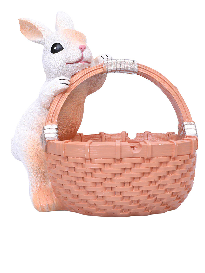 Orange Easter Rabbit Resin Decor with Basket – Festive Home Ornament for Spring and Holiday Display - Image 1