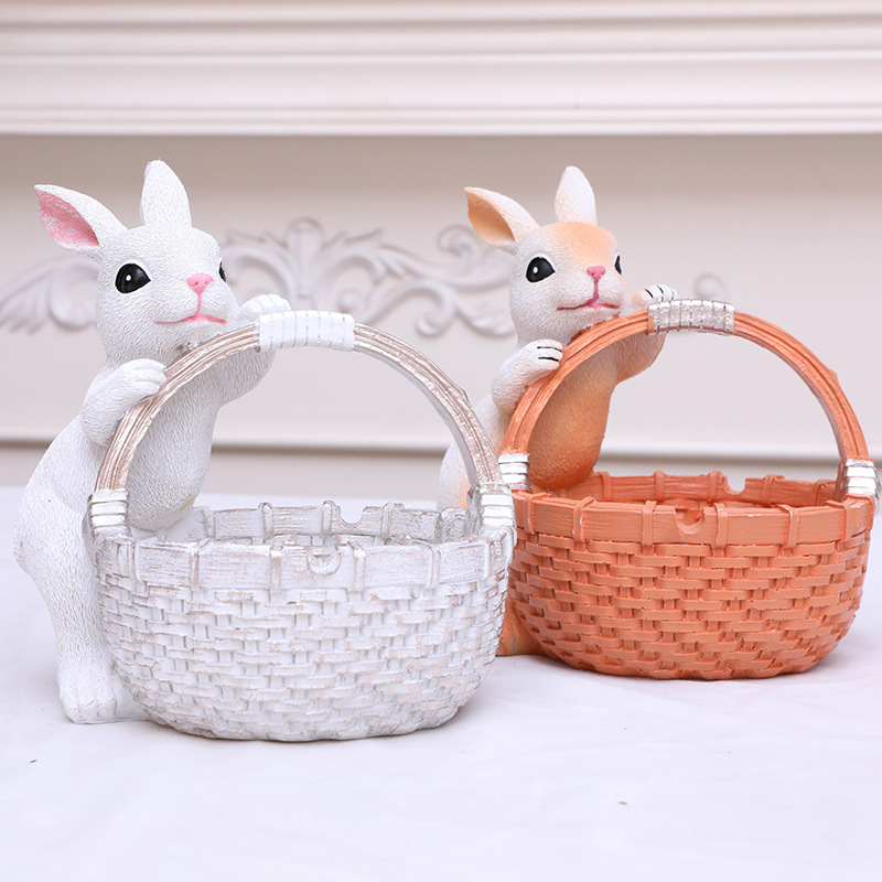 Orange Easter Rabbit Resin Decor with Basket – Festive Home Ornament for Spring and Holiday Display - Image 3