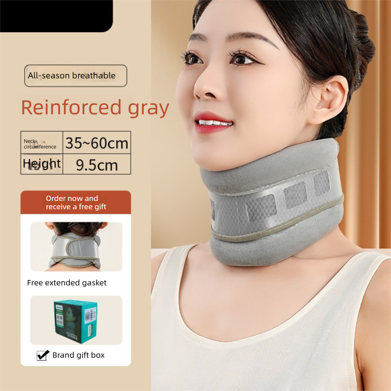 Grey Reinforced Neck Support Brace – Adjustable Cervical Collar with PP Support Strips for Posture Correction and Daily Use - Image 1