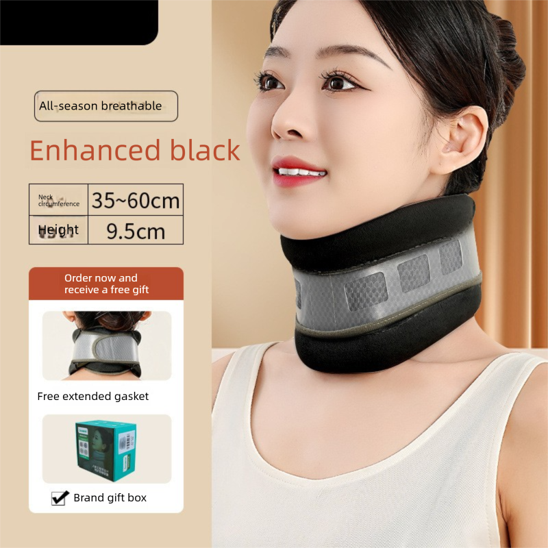 Black Reinforced Neck Support Brace – Adjustable Cervical Collar with PP Support Strips for Posture Correction and Daily Use - Image 1
