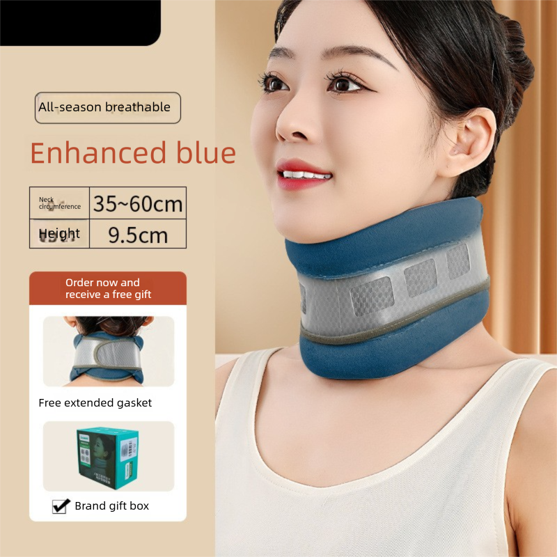 Blue Reinforced Neck Support Brace – Adjustable Cervical Collar with PP Support Strips for Posture Correction and Daily Use - Image 1