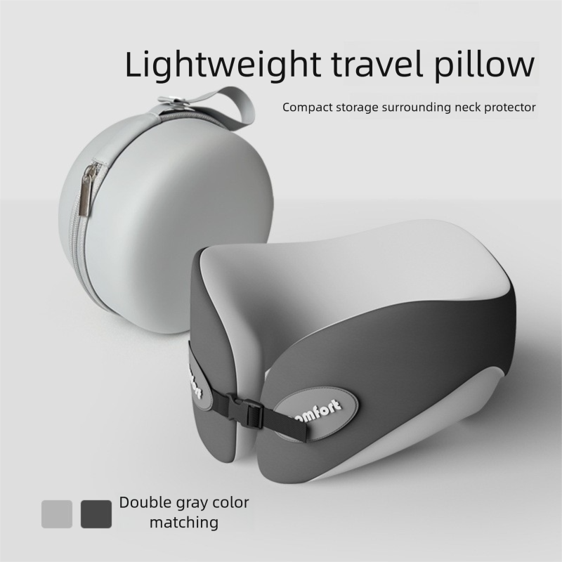Double gray Memory Foam U-Shaped Travel Neck Pillow – Ergonomic Support for Airplane, Car, and Office Use - Image 1