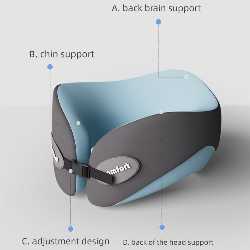 Blue and gray Memory Foam U-Shaped Travel Neck Pillow – Ergonomic Support for Airplane, Car, and Office Use - Image 3
