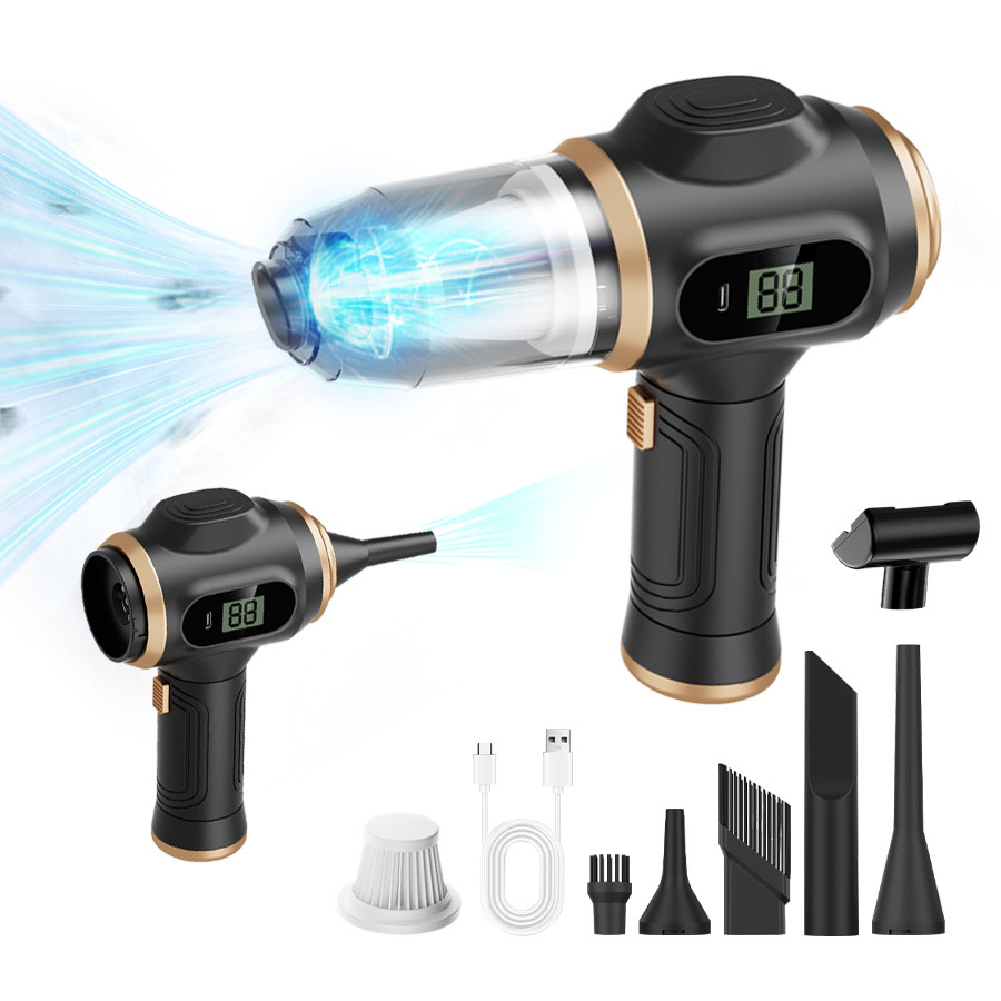 Black Portable Wireless Car Vacuum Cleaner – Powerful Suction for Car and Home Use with Dual-Function Air Blower(2000MHA) - Image 1