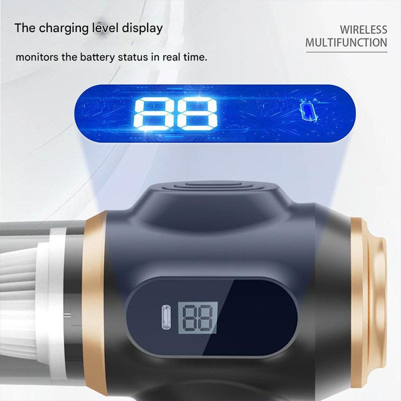 Black Portable Wireless Car Vacuum Cleaner – Powerful Suction for Car and Home Use with Dual-Function Air Blower(2000MHA) - Image 2
