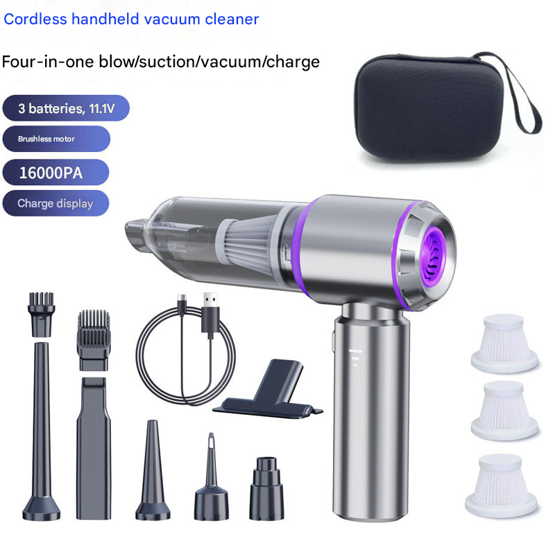 Silvery-purple Wireless Handheld Vacuum Cleaner with Blow, Suck, Inflate, and Pump Functions – Brushless Motor, Type-C Charging, 6000mAh Battery - Image 1