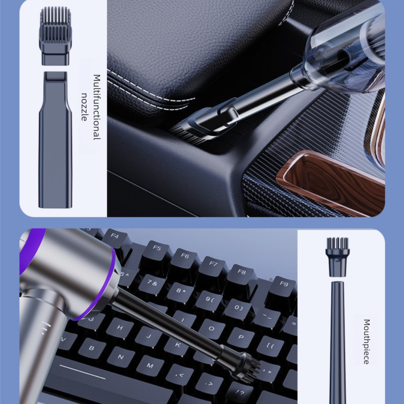 Silvery-purple Wireless Handheld Vacuum Cleaner with Blow, Suck, Inflate, and Pump Functions – Brushless Motor, Type-C Charging, 6000mAh Battery - Image 3