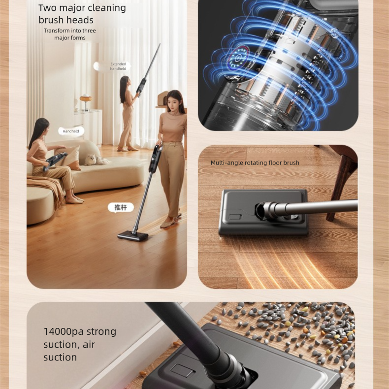White Wireless Stick Vacuum Cleaner with 14000Pa Suction, HEPA Filter & 350ml Water Tank for Wet Dry Cleaning, Ideal for Home Use - Image 3