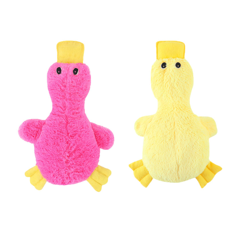 2-Pack Pink and yellow Plush Duck Dog Toy with Sound, Soft Fur and Squeaker for Teething & Dental Care – Durable Chew Toy for Dogs - Image 1