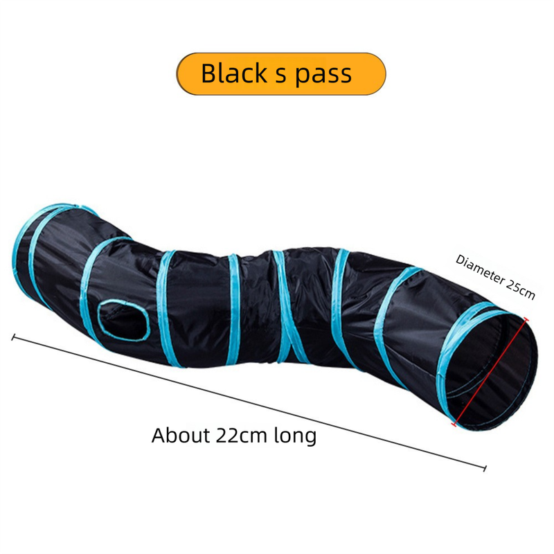 Black S-Pass Cat Tunnel Play Set with Collapsible Design, Interactive Ball & Durable Fabric – Ideal for Indoor Cats to Exercise and Explore - Image 1