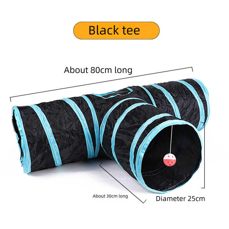 Black T-bar Cat Tunnel Play Set with Collapsible Design, Interactive Ball & Durable Fabric – Ideal for Indoor Cats to Exercise and Explore - Image 1