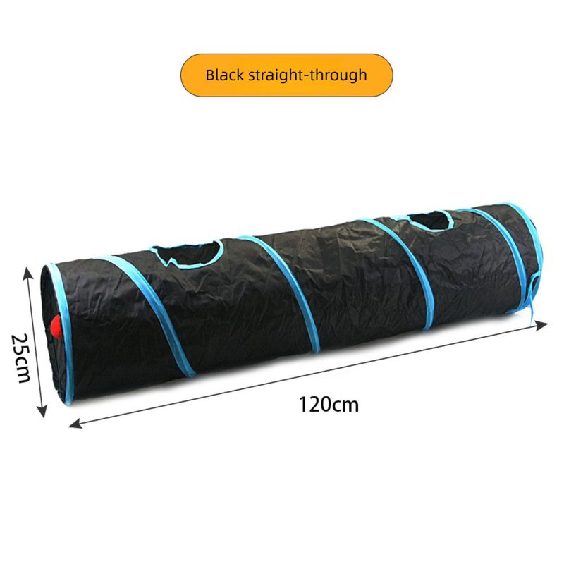 Black Straight-Through Cat Tunnel Play Set with Collapsible Design, Interactive Ball & Durable Fabric – Ideal for Indoor Cats to Exercise and Explore - Image 1