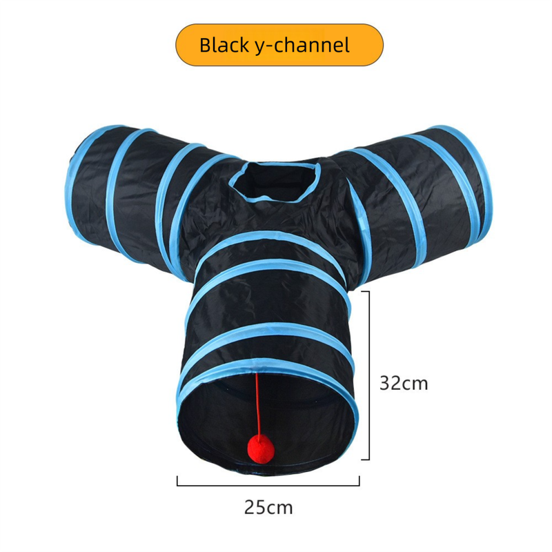 Black Y-shaped connector Cat Tunnel Play Set with Collapsible Design, Interactive Ball & Durable Fabric – Ideal for Indoor Cats to Exercise and Explore - Image 1
