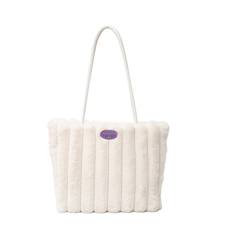 White Faux Fur Tote Bag with Large Capacity, Soft Plush Material & Adjustable Handle – Stylish Shoulder Handbag for Women, Perfect for Daily Commute and Casual Wear - Image 1