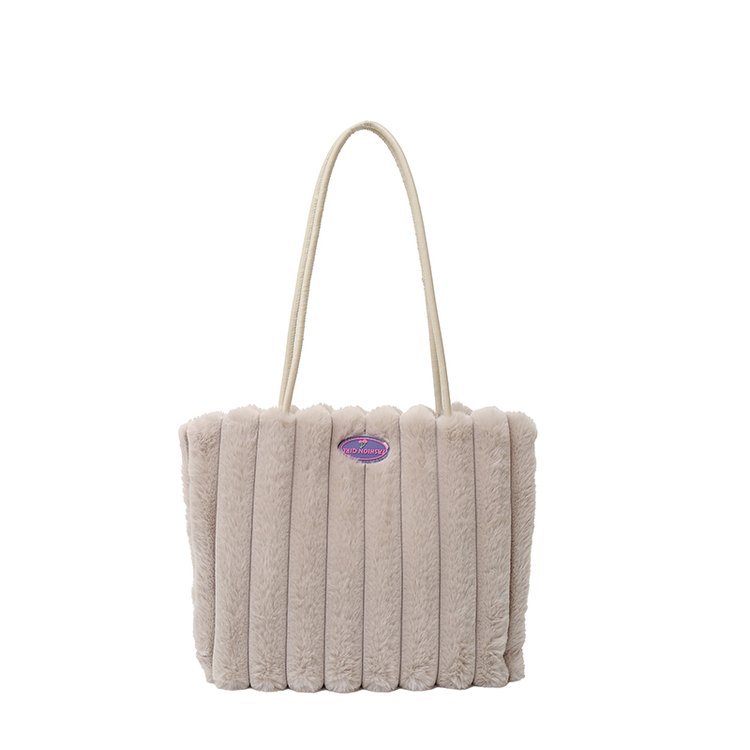 Khaki Faux Fur Tote Bag with Large Capacity, Soft Plush Material & Adjustable Handle – Stylish Shoulder Handbag for Women, Perfect for Daily Commute and Casual Wear - Image 1