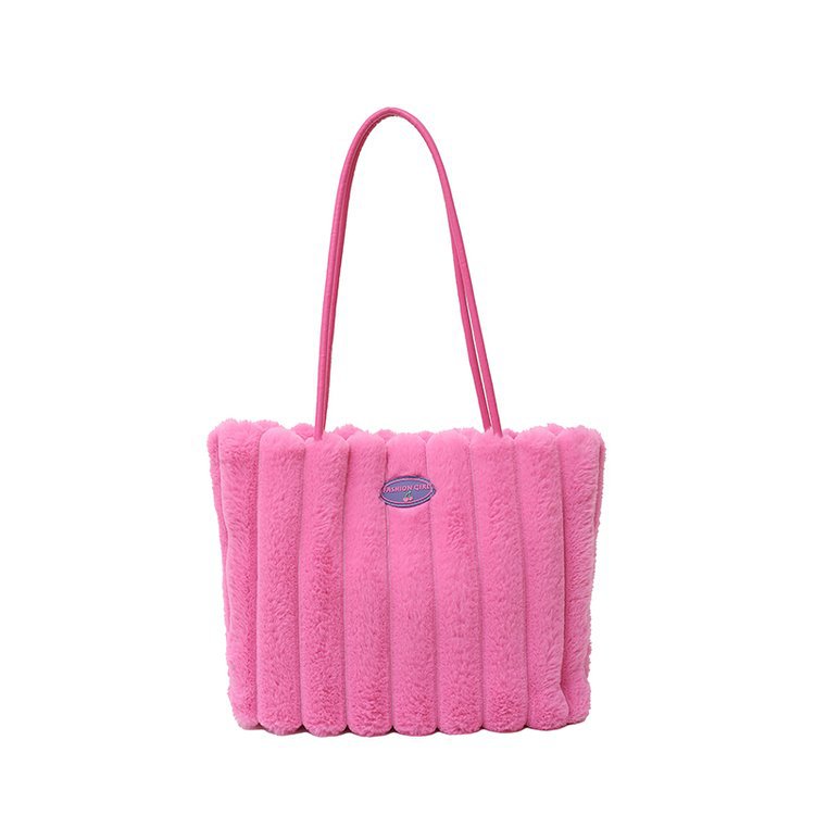 Rose red Faux Fur Tote Bag with Large Capacity, Soft Plush Material & Adjustable Handle – Stylish Shoulder Handbag for Women, Perfect for Daily Commute and Casual Wear - Image 1