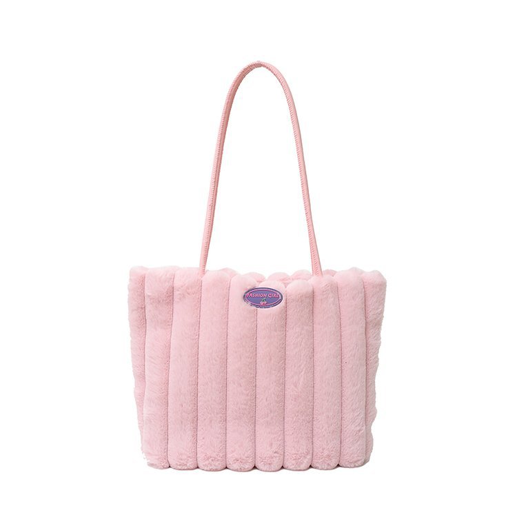 Pink Faux Fur Tote Bag with Large Capacity, Soft Plush Material & Adjustable Handle – Stylish Shoulder Handbag for Women, Perfect for Daily Commute and Casual Wear - Image 1